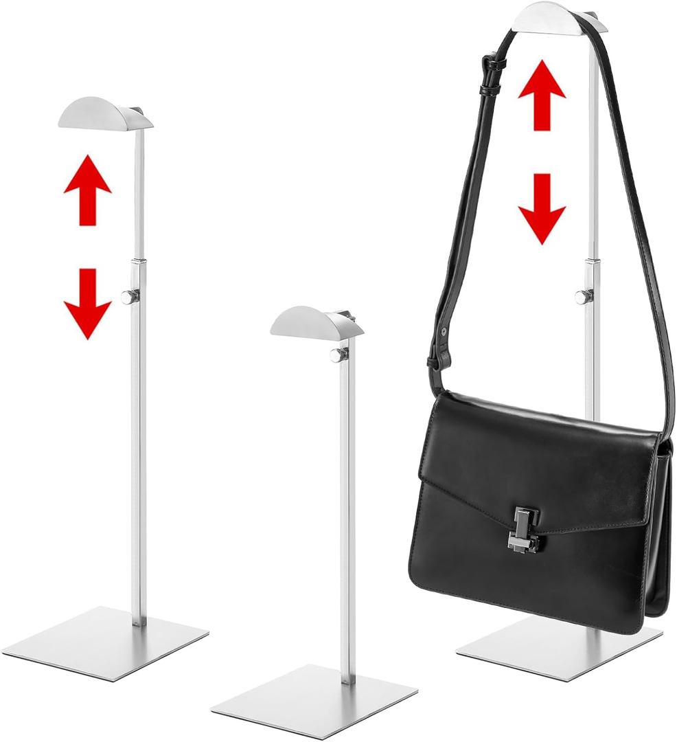 Hacaroa 3 Pack Purse Display Stand Stainless Steel, Adjustable Height Metal Handbag Holder Single Bag Jewelry Display Rack for Closet, Boutique Store, Silver