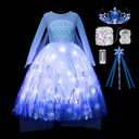 Light Up Princess Costume Dress for Girls Halloween Birthday Party Outfit Cosplay Dress Up for Kids (6-7 Years)