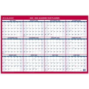 2 x AT-A-GLANCE Erasable Calendar 2025-2026, Dry Erase Wall Planner, 36" x 24", Large, Academic & Regular Year, Double Sided, Horizontal (PM200S28), Laminated Paper, White