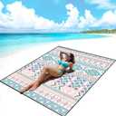 AISPARKY Beach Blanket Waterproof Sandproof, Oversized Large Beach Mat 79" X 83"/120"x108" for 1-8 Adults, Quick Drying&Compact&Lightweight, Picnic Mat Vacation Essentials for Beach Camping Travel (Bohemian-green Pink)