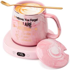 Coffee Mug Warmer & You are Awesome Mug Set, Electric Cup Warmer for Desk, Beverage Warmer with 4 Temperature Setting, 8-Hours Auto Shut Off