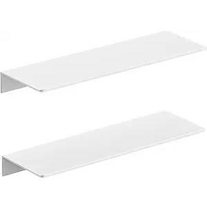 2-Piece White Metal Floating Shelves - Aluminum Alloy Wall Mounted Shelf No Drilling, Rust-Proof, 15.7" Width for Home Decor & Storage in Living Room, Bedroom, Bathroom