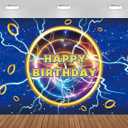 5.9x3.6ft Cartoon Blue Lightning Birthday Party Backdrop Golden Rings Happy Birthday Party Decorations