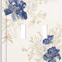Decorative Light Switch Cover Plate Rustic Blue Flower Floral Gold Leaf 2 Gang Outlet Covers Double Toggle Wall Plates for Electrical Outlets Switch Plate Covers Faceplate for Home Decor