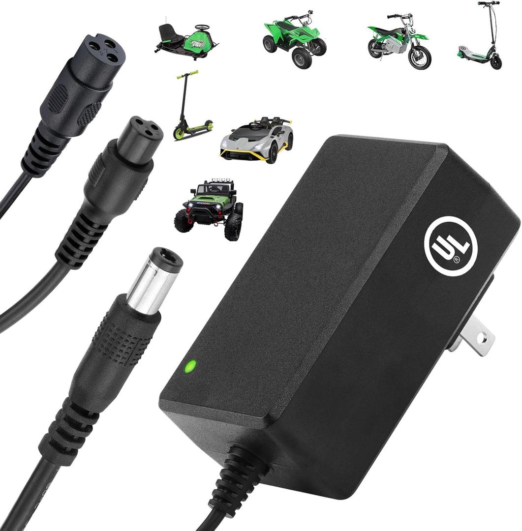 29.4V Electric Scooter Charger UL Certified 3 Plugs, Small & Smart for GOTRAX Jetson Razor Etc. Brands Electric Scooter, eBike, Hoverboard's 24V / 25.2V / 25.6V Battery