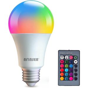 RGB Color Changing Light Bulbs,RGB LED Light Bulbs,9W Warm White 6500K,40W Equivalent,16 Color Multicolor A19 E27/E26 Dimmable Memory Function, for Home Decoration,Stage,Bar,Party