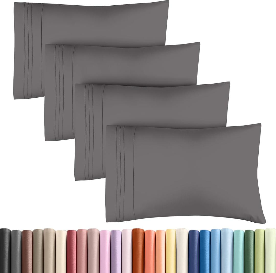 King Pillow Cases Set of 4 - Ultra Soft Hotel Quality Pillowcase Covers - Luxury Comfy Bedding for Women, Men, Kids & Teens - Machine Washable Pillow Protectors - 4 Pieces Set - King Size Dark Grey