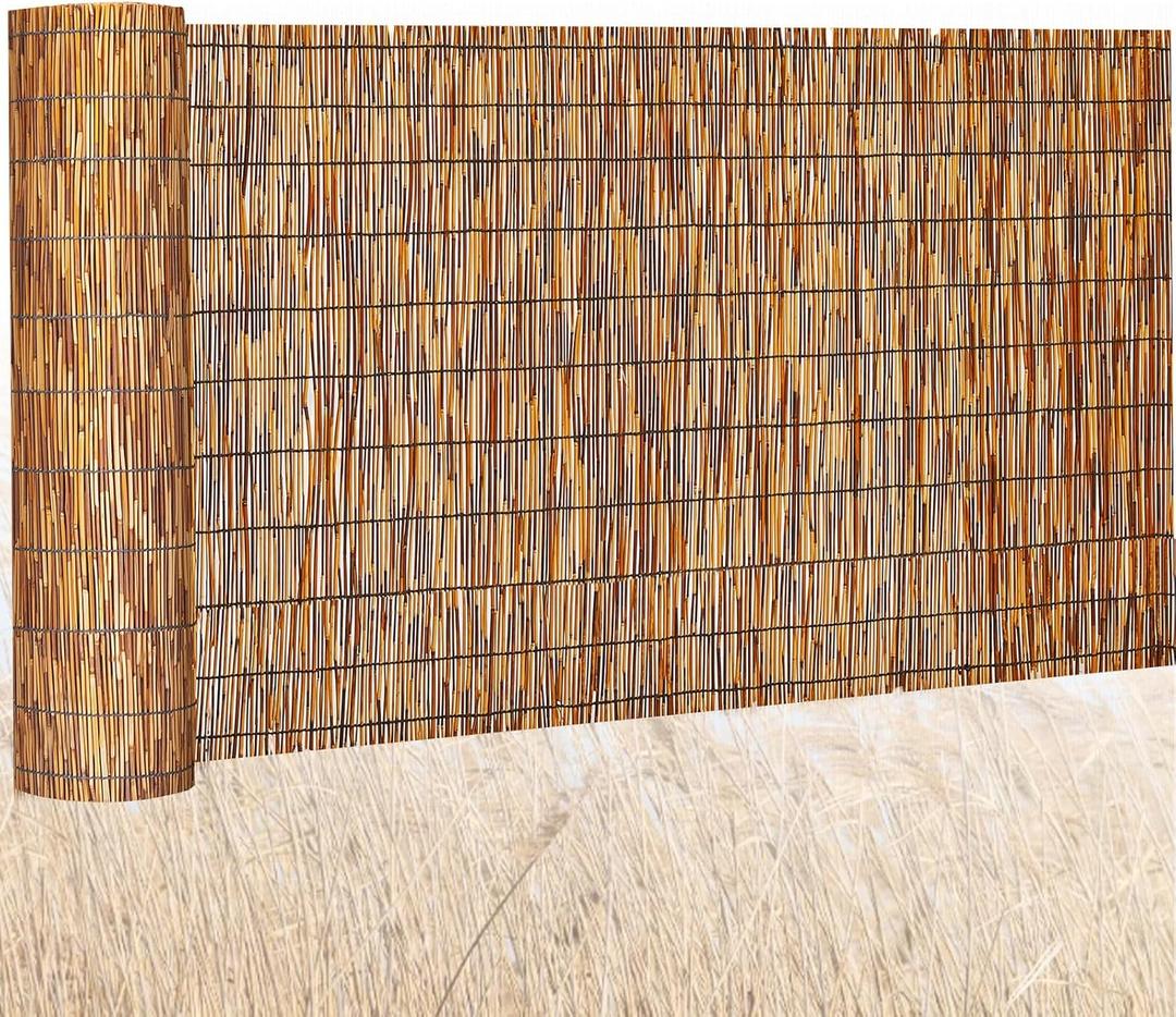 Barydat 1 Pcs 3 x 16.4 ft Reed Fence Roll, 85% Shade Bamboo Privacy Screen, Natural Decorative Reed Fencing for Outdoor Garden Backyard Patio Balcony