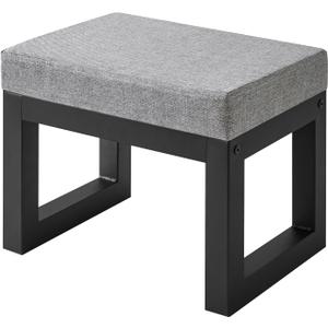 IBUYKE 16 Inch Small Foot Stool Ottoman, Rectangle Linen Foot Rest with Padded Seat and Metal Legs, Modern Ottoman Foot Rest for Living Room Bedroom Entryway Couch, Grey-Blue WBD001L