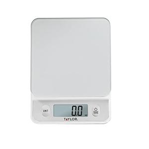 Taylor Glass Top Food Scale with Touch Controls, 11 lb Capacity, Sleek Silver Design, Accurate and Easy-to-Use Scale for Cooking and Baking