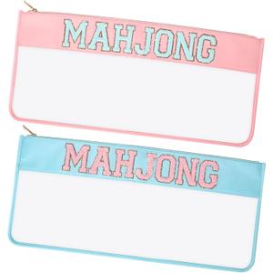2 Pcs Mahjong Bags for Tiles, Mahjong Tile Bag with Zipper, Waterproof Accessories Storage Bag for Tiles (Pink, Blue)