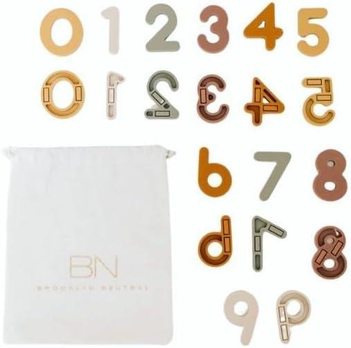 Brooklyn Neutral Boho Aesthetic Silicone Magnetic Numbers 20 Piece Play Set- Non-Toxic Toddler Magnets for Kids, Modern Neutral Educational Math Toys, Number Magnets for Classroom & Playroom