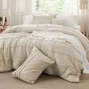 Bedsure Queen Comforter Set - 4 Pieces Pinch Pleat Bed Set, Linen Boho Bedding for All Season, 1 Soft Comforter, 2 Pillowcases, 1 Decorative Pillow