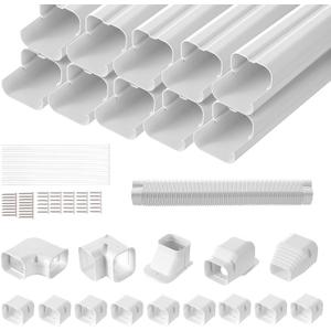 VEVOR Mini Split Line Set Cover 3-inch W 17.7Ft L, PVC Decorative Pipe Line Cover for Air Conditioner with 10 Straight Ducts & Full Components Easy to Install, Paintable for Heat Pumps, White