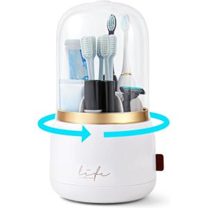 Toothbrush Holders for Bathrooms,Rotating 5-Slot with Cover and Draining Water,Kids Electric Toothbrush Holder and Toothpaste Stand Storage for Bathroom Accessories Counter Organizer Vanity (White)