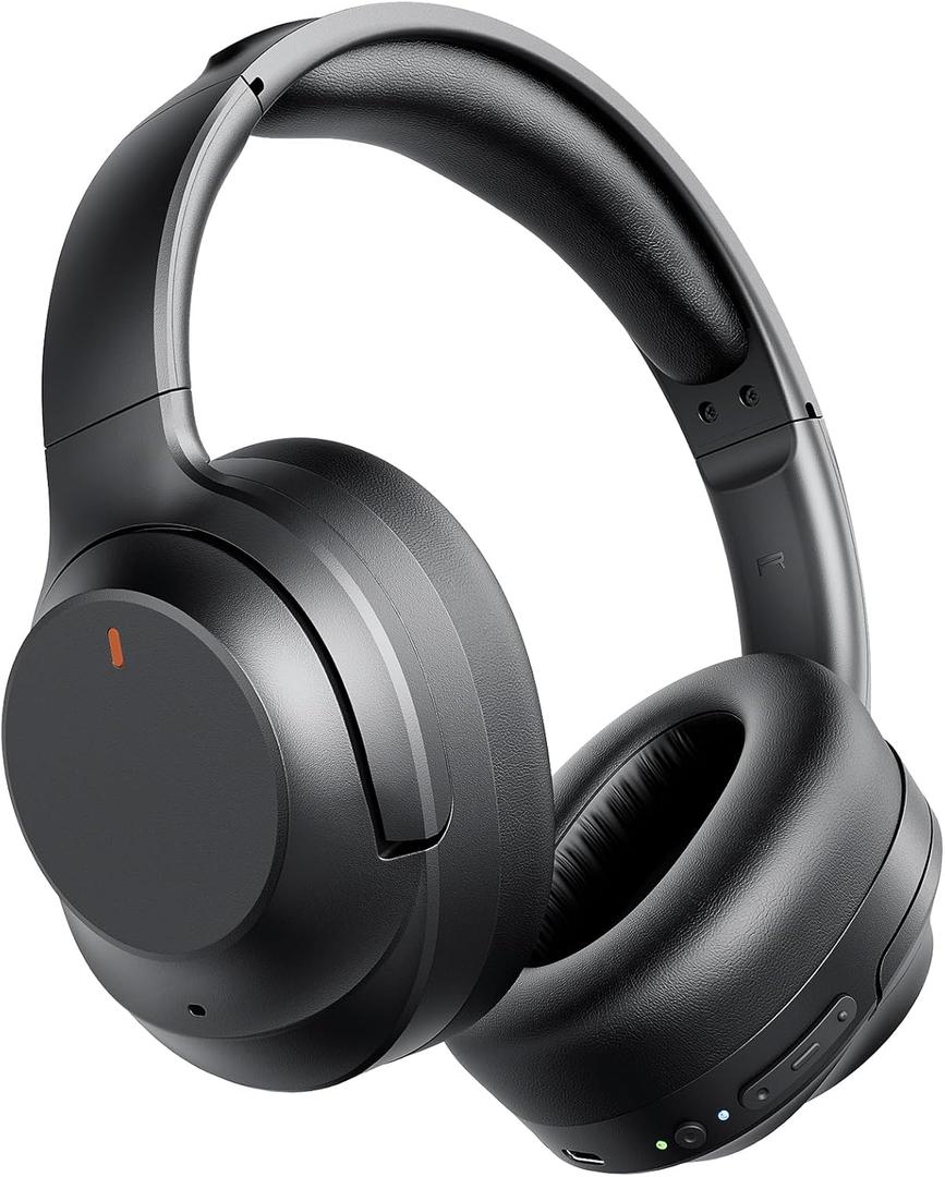 Active Noise Cancelling Headphones, Upgraded Wireless Bluetooth Headphones Over Ear with ENC Mic, HiFi Stereo Deep Bass, Noise Canceling Headphones Lightweight, BT 5.4, for Travel/Office/Home, Black