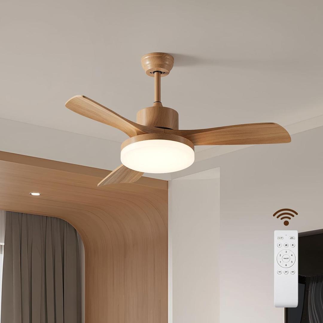 Myleoron 42 Inch Ceiling Fans with Lights, 3 Blades Modern Ceiling Fan with Remote Control, Solid Wood Fan with Light for Patios, Outdoor, Living Room, Dining Room, Bedroom