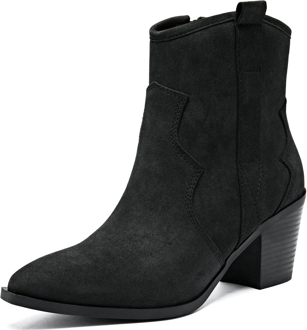 Ankle Boots for Women Chunky Heeled Booties Fashion Comfort Round Close Toe Low Mid Heel Winter Fall Ladies Short Boots. (8.5, Black Pu 969)