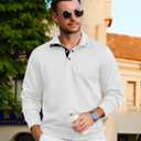 Lexiart Mens Fashion Quilted Long Sleeve Sweatshirts Thermal Stand Collar Quarter Button Up Pullover Sweatshirt (White, XXL)