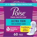 Poise Ultra Thin Incontinence & Postpartum Pads with Wings for Bladder Leaks, 5 Drop Maximum Absorbency, Long Length, 60 Count, Packaging May Vary