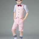 Boys Suits Slim Fit Formal Suits for Boy Tuxedo 2 Pcs Vest Shorts Set Lightweight Wedding Outfit (Pink)