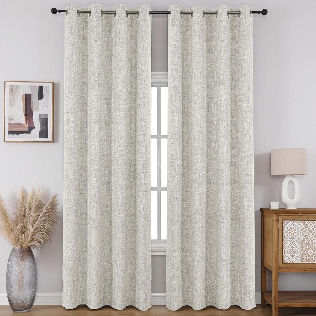 CUCRAF 100% Blackout Window Curtains 84 inches Long 2 Panels Set, Faux Linen Look Thermal Insulated Grommet Drapes, Room Darkening Curtain for Bedroom Living Room(W52 x L84 Inch, Light Beige)