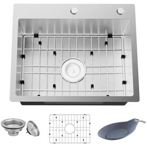 22x18 Inch Kitchen And Bar Sink - Stainless Steel Drop In Small Single Bowl Kitchen Sink With Bottom Grid,Soap Mat And Drain Assembly Set