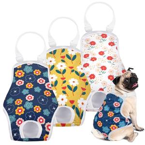 MICOOYO Dog Diaper Onesie Sanitary Pantie with Adjustable Suspender Washable Dog Period Panties Doggie Diapers Pet Underwear Female Dogs Diapers for Heat (Floral, S/M)
