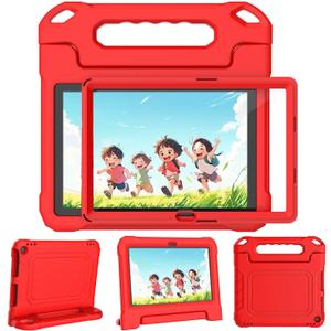 Kids Case for 10 Inch Tablet(2023/2021 Release, 13th/11th Generation), with Built-in Screen Protector, Durable Shockproof Handle Stand Kids Cover, Not for iPad Samsung Tablet, Red