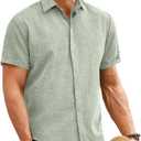 Mens Linen Shirt Classic Button Down Shirt Casual Short Sleeve Blouse Wedding Holiday Summer Tops Lightweight Tee (4X-Large)
