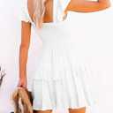 Women Summer Dresses Casual Boho Smocked Ruffle Sun Beach Babydoll Mini Dress Layered Flowy Swing Dress (White, S)