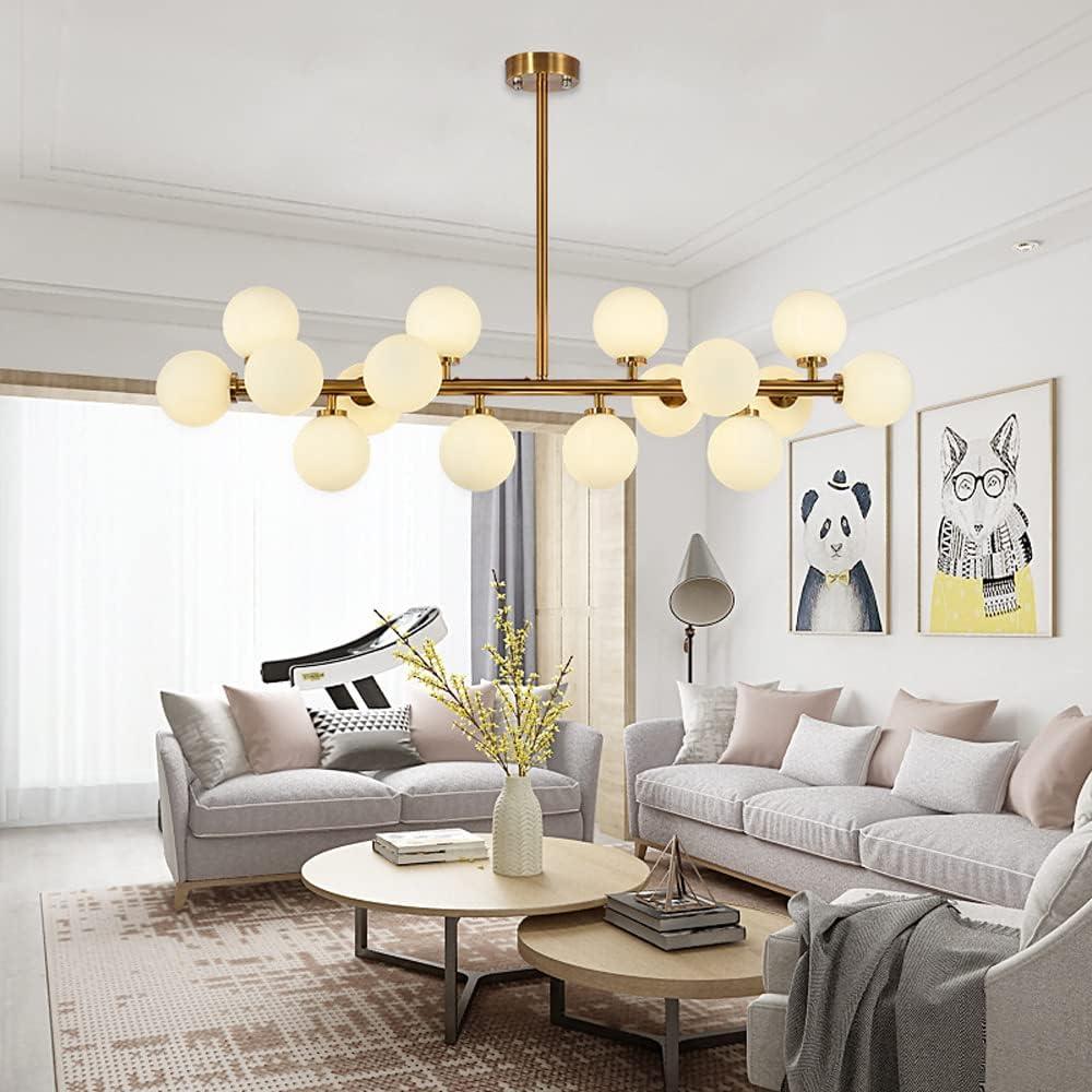 Metal Globe Semi Flush Mount Ceiling Light,16-Light Glass Shade Sputnik Chandelier, for Bedroom, Living Room, Dining Room, Kitchen, Hallway, Restaurant