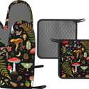 Mushroom Oven Mitts and Pot Holders Set Silicone Kitchen Gloves Potholders Heat Resistant for Chef Baking Cooking Grilling BBQ (Set of 4)