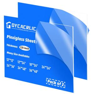 2 Pack Acrylic 24x48 Plexiglass Sheet 1/8 inch Thick - Clear Transparent Acrylic Sheets 24 x 48 for Laser Cutting,Signs,Crafts,Machine Cover,Shelves,Display,Tabletop,Windows Glass