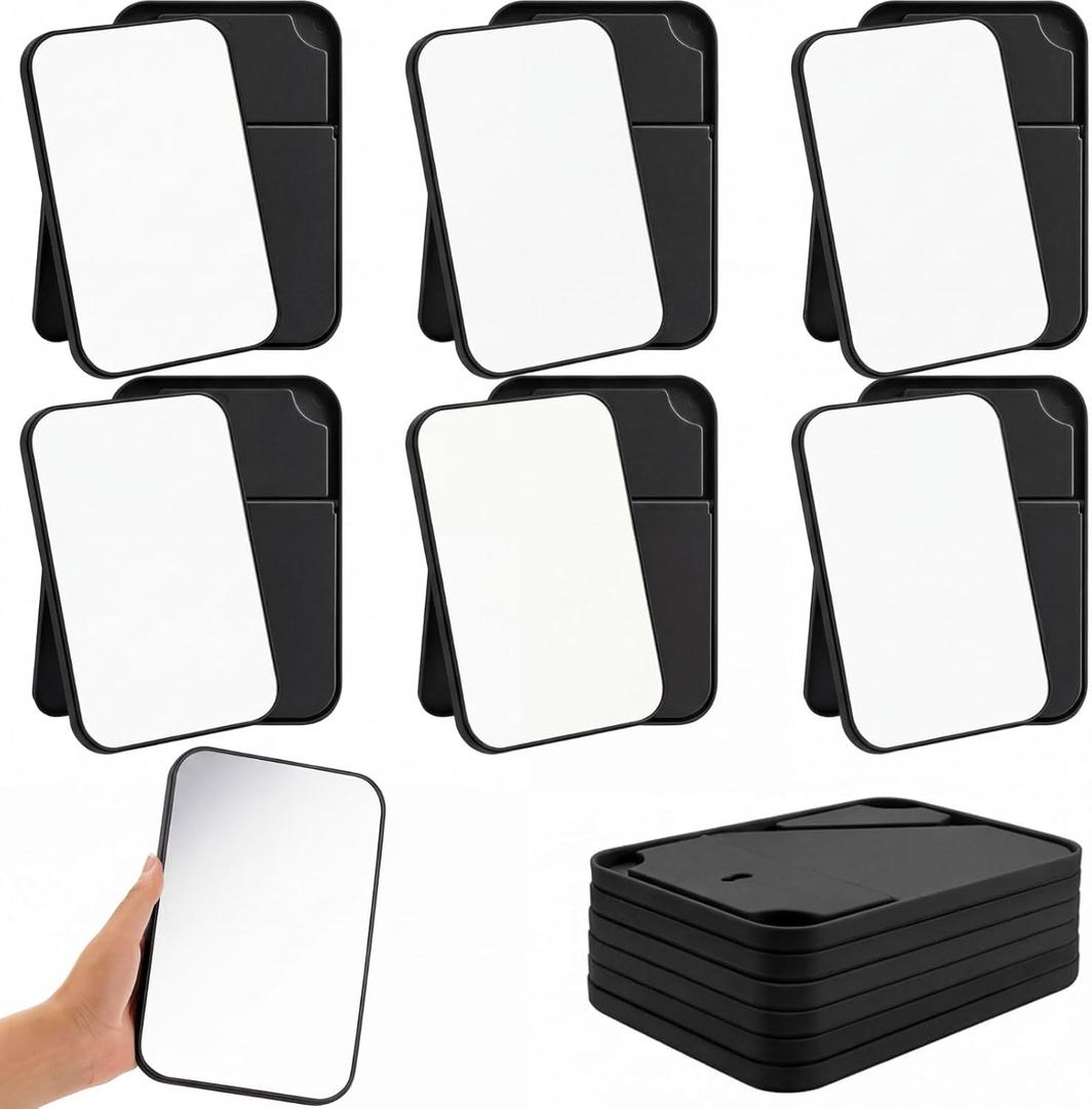 Cinnvoice 12 Pack Desktop Makeup Mirror Bulk 90 Adjustable Portable 8" Vanity Table Mirror with Stand, Folding Travel for Makeup Party Spa Party, Women, Cosmetics Personal Beauty (Black)