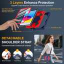 Case for iPad (A16) 11th Generation 11 Inch 2025, Ubearkk for iPad 10th Generation 10.9 inch 2022 case with Screen Protector 360 Degree Rotating Stand Shoulder Strap Pencil Holder, Navy Red