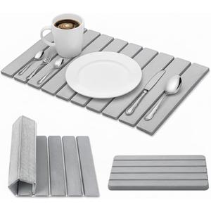 2 PCS Large Stone Dish Drying Mat for Kitchen Counter with Water Absorbing Sink Tray,24x16 Inch Foldable Diatomaceous Earth Dish Mat & 8x4 Inch Stone Coasters Tray,Super Absorbent Quick Dry