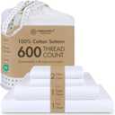 Threadmill 100% Cotton Sheets for Queen Size Bed - 600 Thread Count Queen Bed Sheets Set with 16 Deep Pocket - Sateen Weave 4-Piece Bedding Set with Cooling Effect, White (Hotel White Solid)