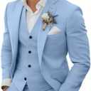 Men's 3 Piece Linen Suits Casual Lightweight Blazer Jackets Vest Pants Set for Wedding Business Prom Suit XXL