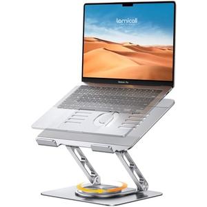 Lamicall Adjustable Laptop Stand for Desk - 360 Rotating Base Ergonomic Computer Stand, Aluminum Laptop Riser Foldable Protable for Office Home fits MacBook Neo Air Pro, Dell, HP (10-17.3'') -Sliver