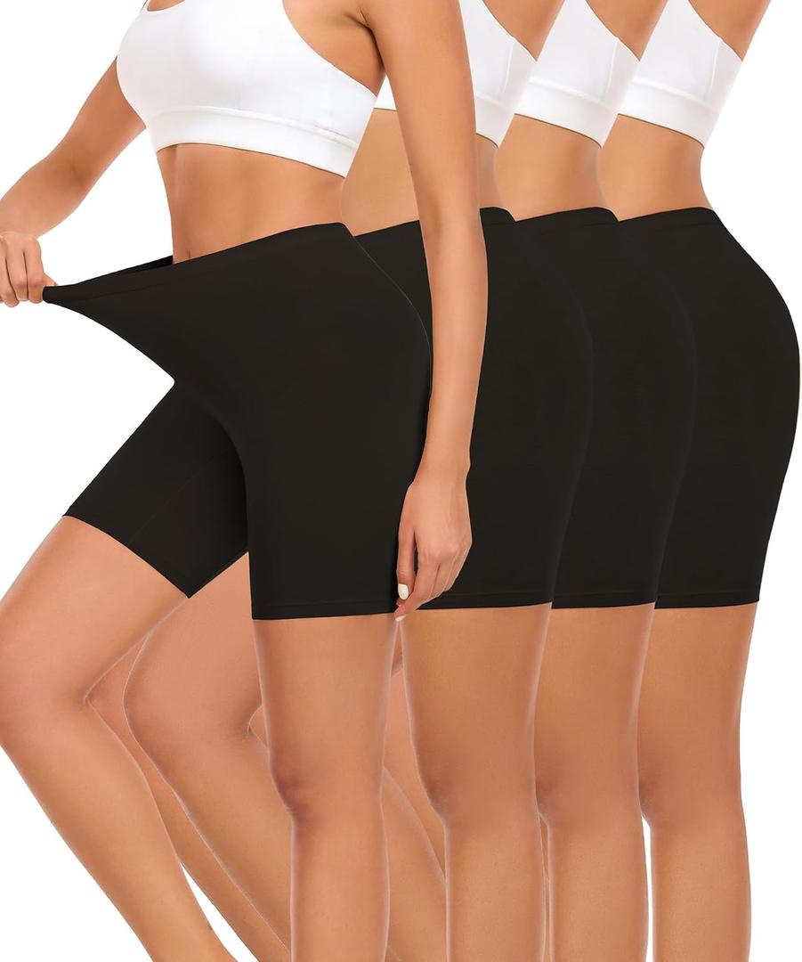 4 Pack Cotton Boy Shorts Underwear for Women Anti Chafing Shorts for Under Dresses Soft Boxers Panties (Black, S)