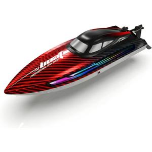 30KMH RC Remote Control Boat with 7 LED Light Modes Waterproof Electric Fast Speed Boat for Adults Kids 8-12 Lake Pool Water Play, Self-righting, Demo, Water Cooling,20Mins, Low Battery Alert,2.4Ghz, Red