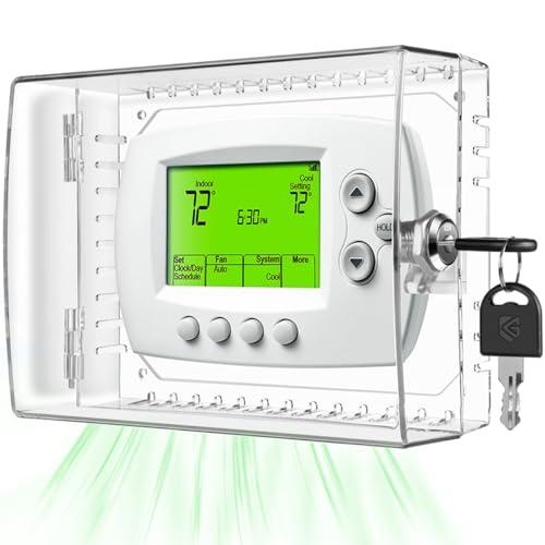 TRJ Large Thermostat Lock Box with Key, Clear Thermostat Cover with Lock for Thermostat on Wall, Lockable Thermostat Lock Box Cover, AC Lock Box Cover with Key Fit Thermostats 4" H x 6" W or Smaller