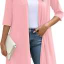 YSYOKOW Women's Open Front Cardigan Lightweight Soft Knit 3/4 Sleeve High-Low Draped Hem Loose Casual Duster (Pink, M)