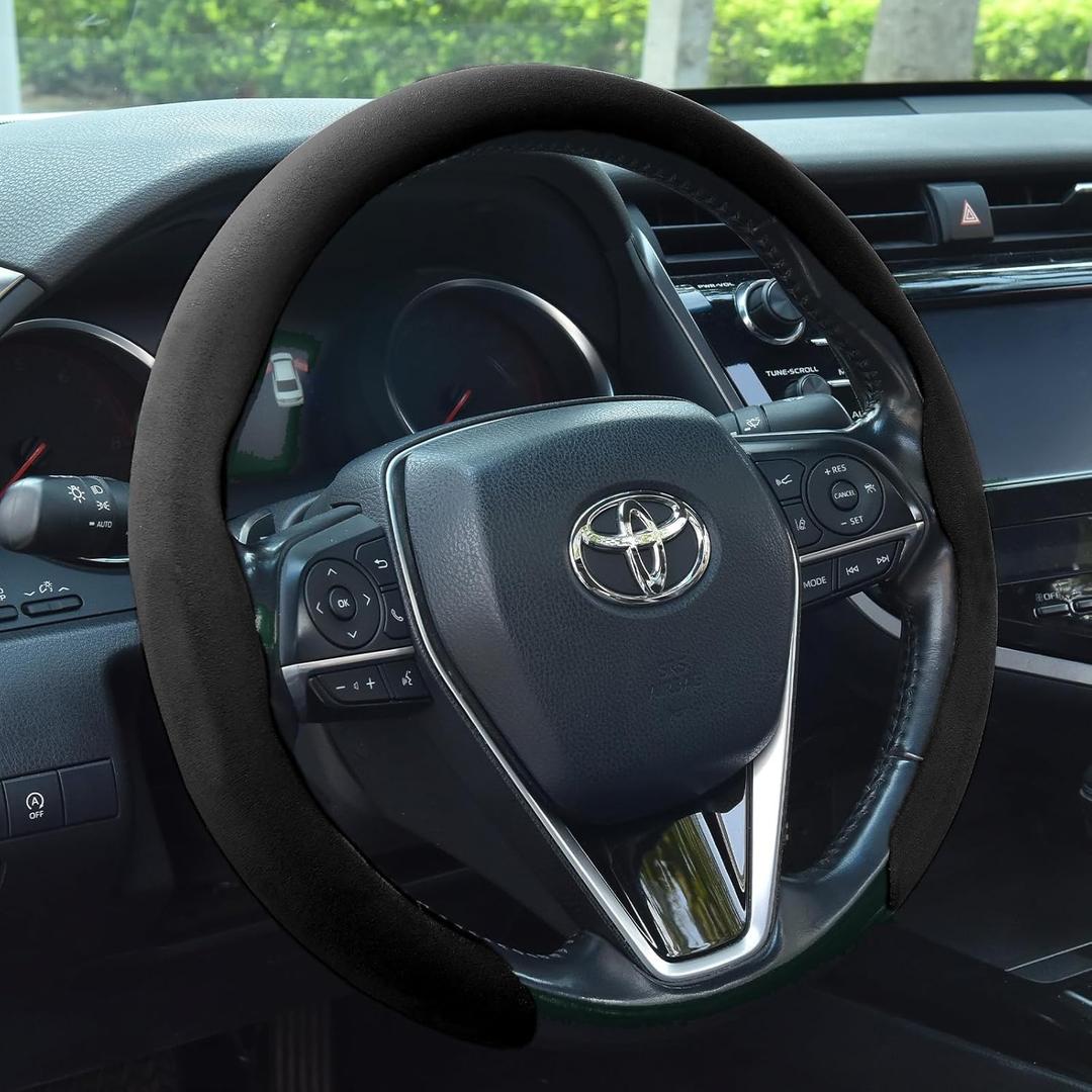 Suede Steering Wheel Cover, Universal 15 Inch Car Steering Wheel Cover, Non-Slip Design,Breathable,Car Interior Accessories Black