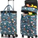 2 in 1 Shopping Cart with Wheels, Portable Utility Dolly, Luggage Cart, Foldable Hand Truck with Built-in Removable Waterproof Bag for Shopping, Camping, Travel (Animal World)