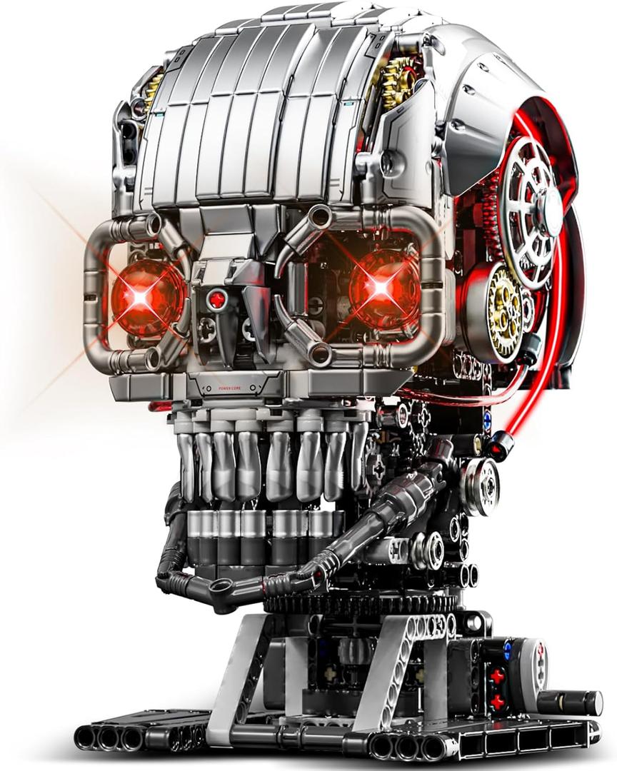 Mechanical Skull Building Set with Light, Horror Ghost Zombie Skeleton Head Gothic Home Decor, Compatible with Lego for Adults, Halloween Toy Gift for Teens Boys Ages 14+ (1099 PCS)