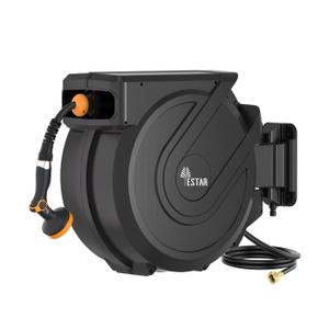 Retractable Garden Hose Reel 5/8 in x100 ft, Heavy Duty Wall Mounted Hose Reel with 10- Function Sprayer Nozzle, Any Length Lock/Automatic Slow Return System,180 Swivel Bracket