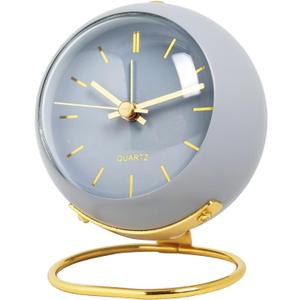SHISEDECO Small Tableclocks Classic Non-Ticking Tabletop Alarm Clock with Night Light, Battery Operated Deskclock with HD Glass for Living Room Bedroom Bedside Indoor Decor (RN-Blue)