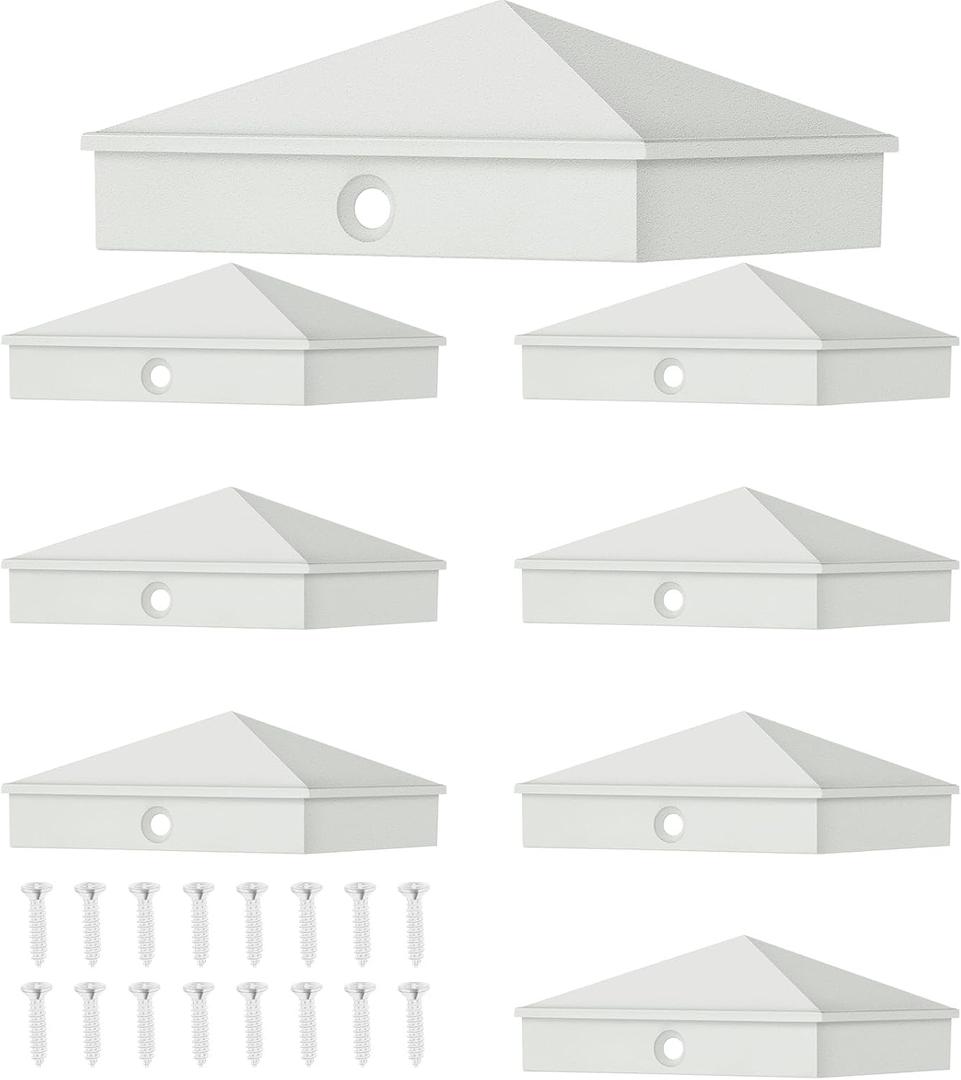 Dunzy Post Caps Aluminum Pyramid Fence Deck Post Caps Cover for Nominal Sleeve with Screws for Outdoor Mailbox Dock Wood(4 x 4,White,8 Packs)